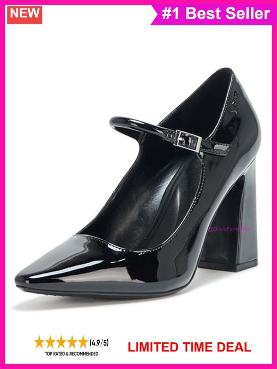 Shoes - Faux Leather Mary Jane Block Heel Closed Toe Party Pump